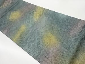 ふくれ織雲に菱模様織出し全通袋帯